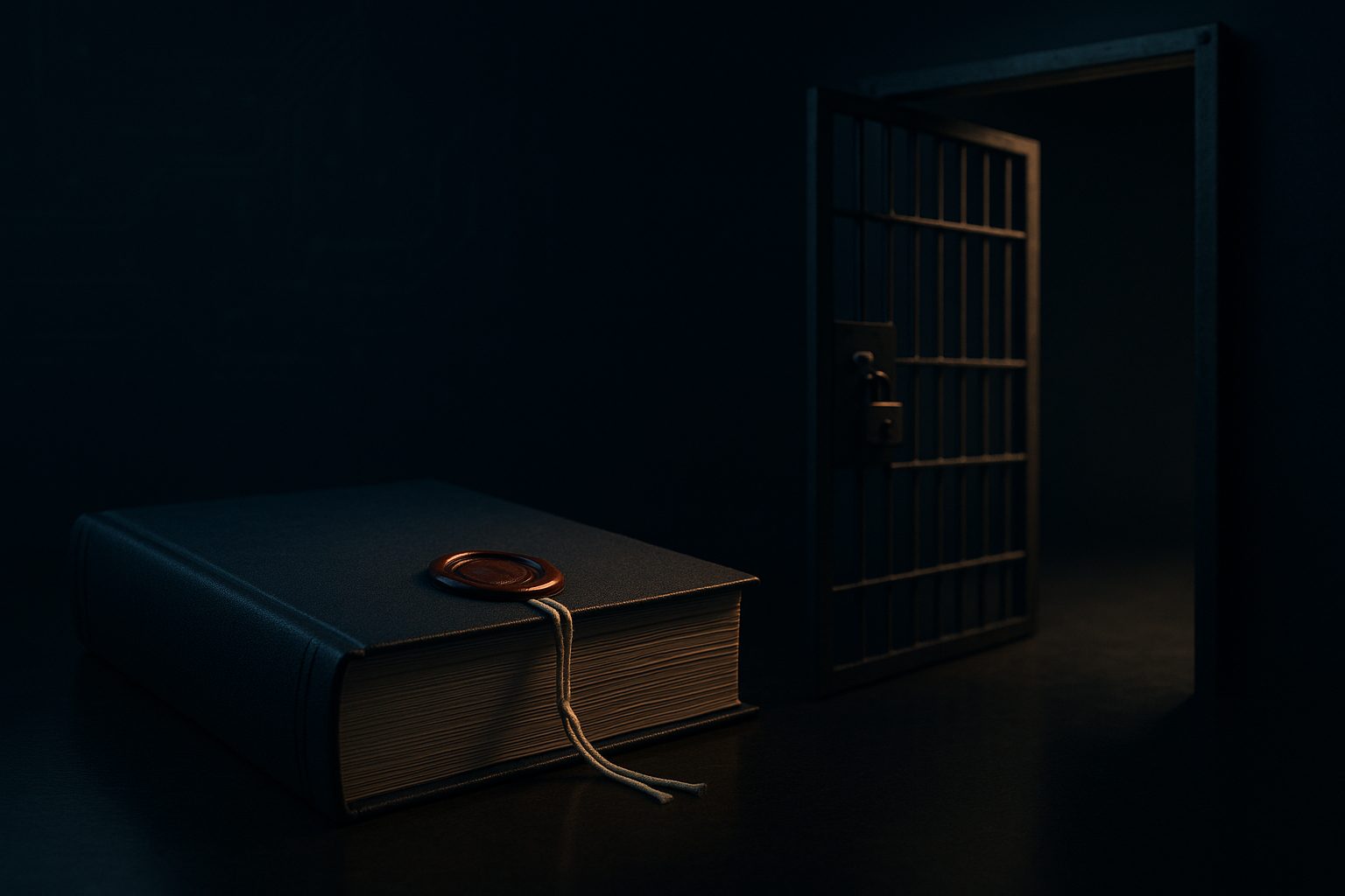 A signed policy binder beside a wide-open gate — the gap between what AI governance says and what it can enforce